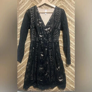 Target Xhilaration Women's Black Lace Long Sleeve Mini Dress, Size Small,Great